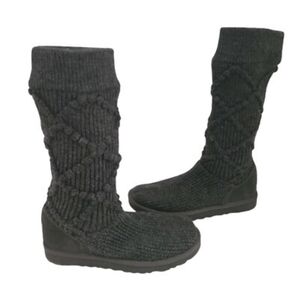 Ugg Cozy Classic Tall Argyle Gray Black Cable Knit Sweater Women's Boots 8